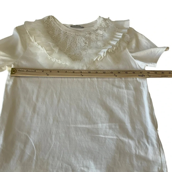 Zara White Tee Shirt with Lacey Collar - Picture 3 of 9
